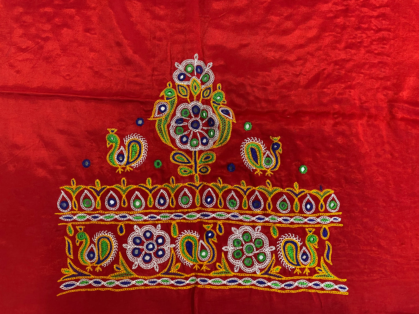 Ahir Kutch Hand Embroidered Mashroo Silk Blouse Piece