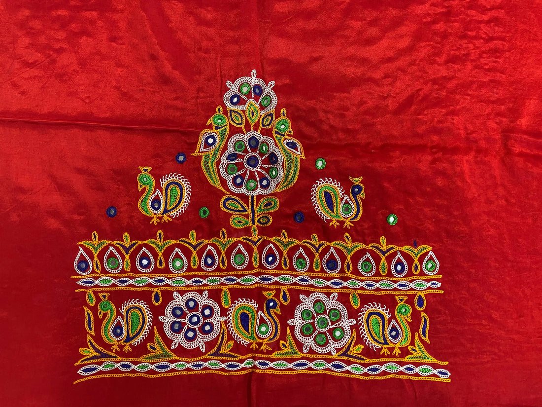 Ahir Kutch Hand Embroidered Mashroo Silk Blouse Piece RAKHIYO