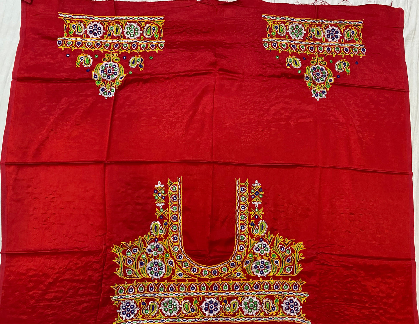 Ahir Kutch Hand Embroidered Mashroo Silk Blouse Piece