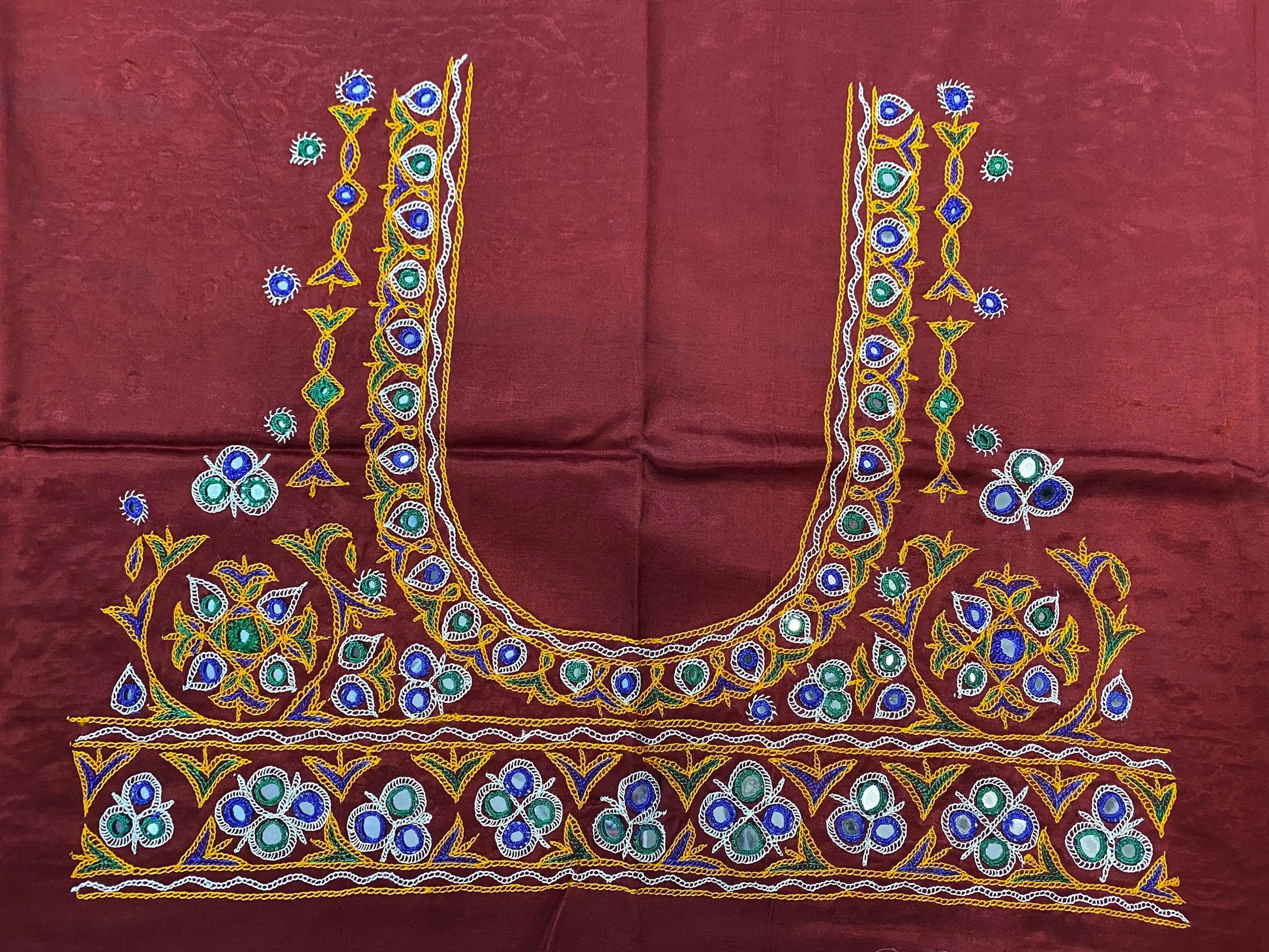 Ahir Kutch Hand Embroidered Mashroo Silk Blouse Piece RAKHIYO