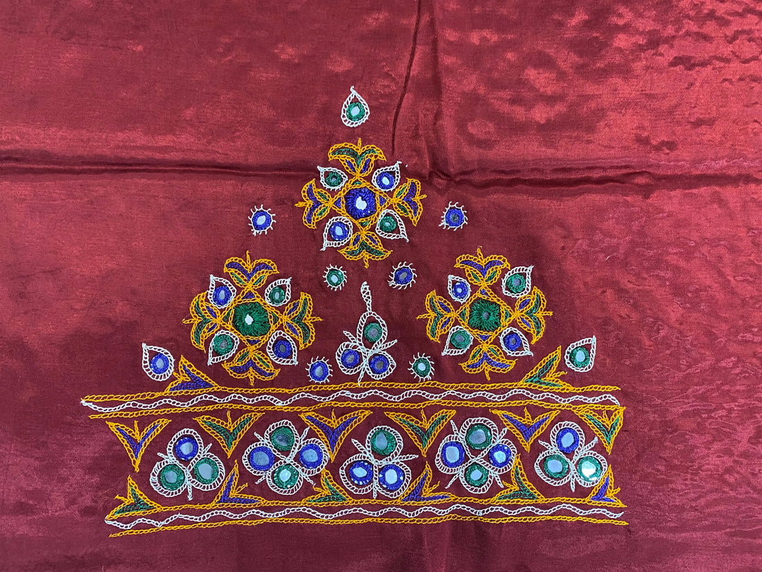 Ahir Kutch Hand Embroidered Mashroo Silk Blouse Piece RAKHIYO