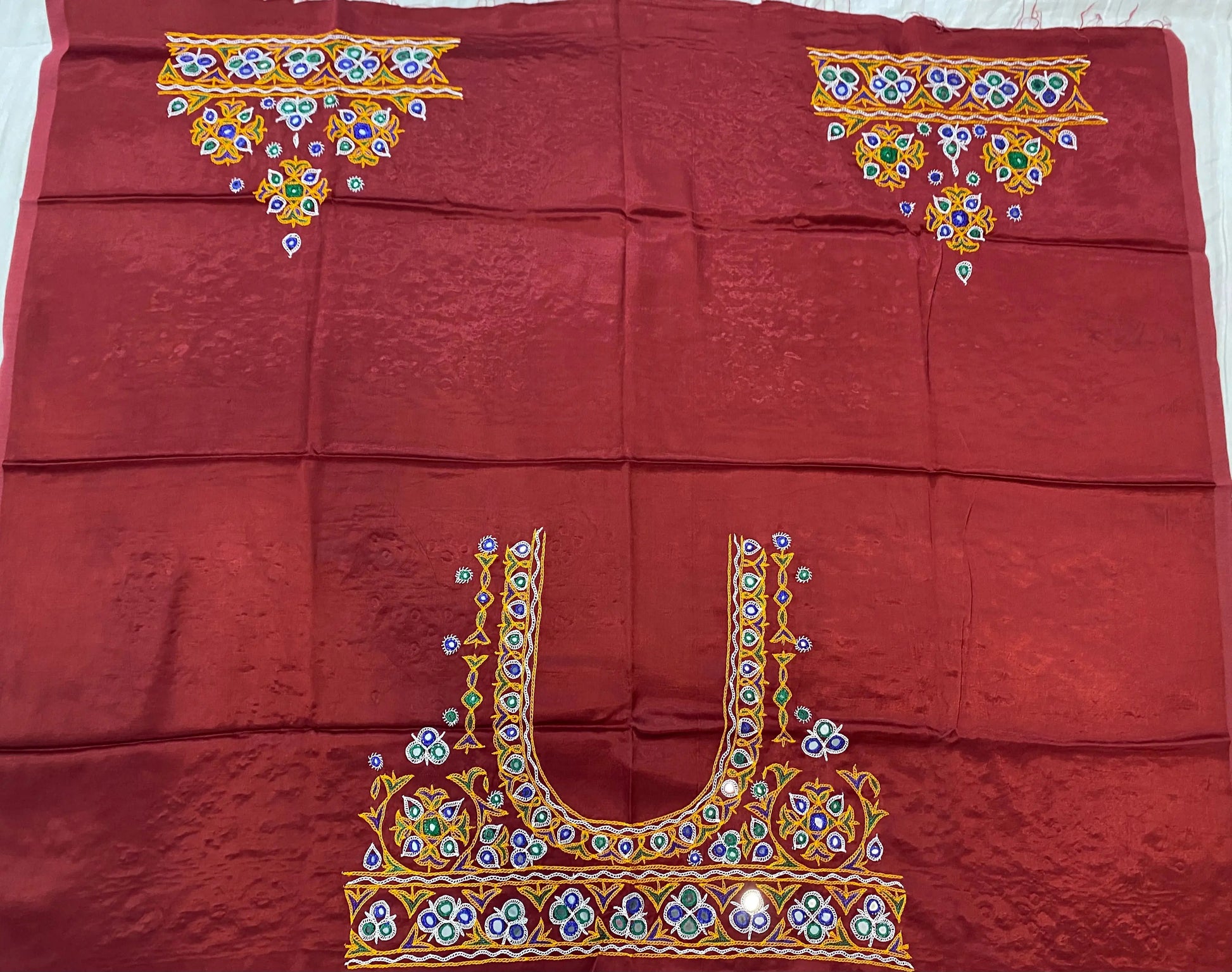 Ahir Kutch Hand Embroidered Mashroo Silk Blouse Piece RAKHIYO