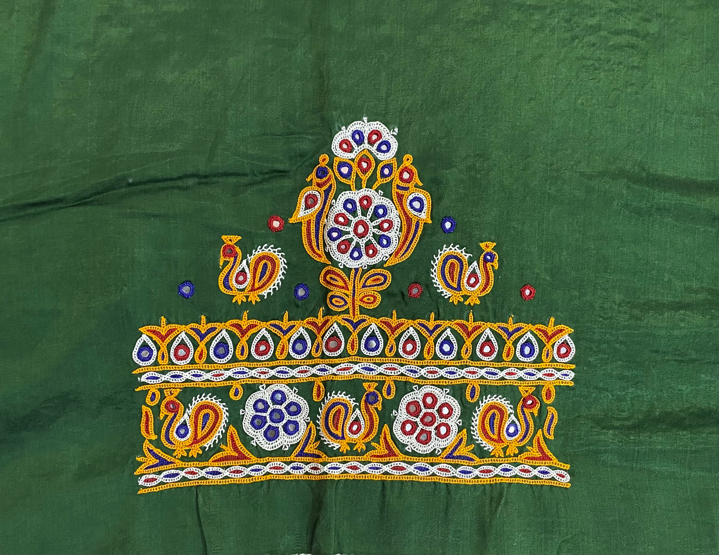 Ahir Kutch Hand Embroidered Mashroo Silk Blouse Piece