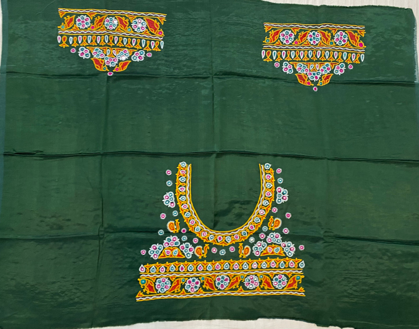 Ahir Kutch Hand Embroidered Mashroo Silk Blouse Piece