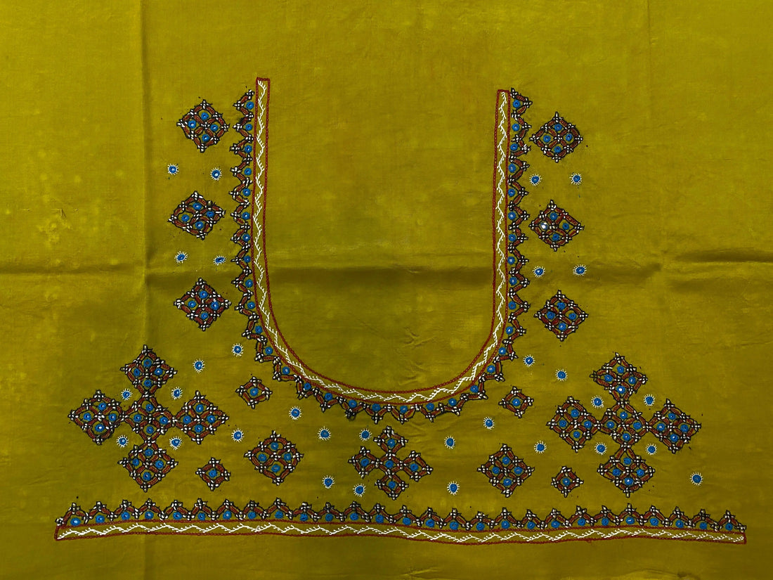 Mutva Kutch Embroidered Mashroo Silk Blouse Piece RAKHIYO