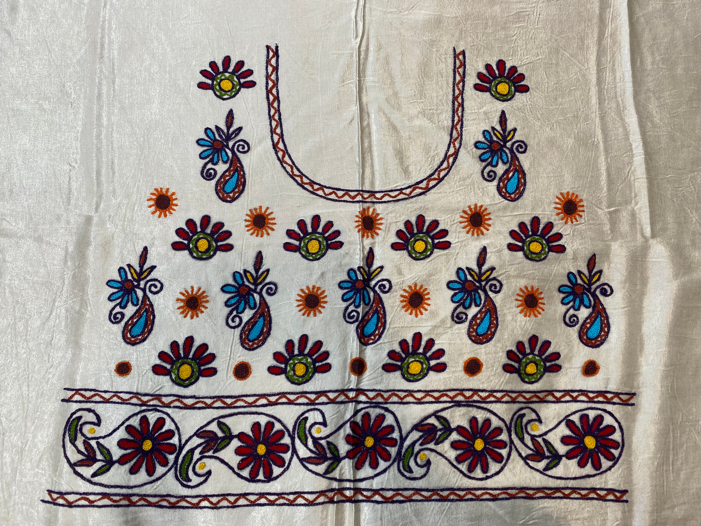 Aari Work Kutch Embroidered Mashroo Silk Blouse Piece