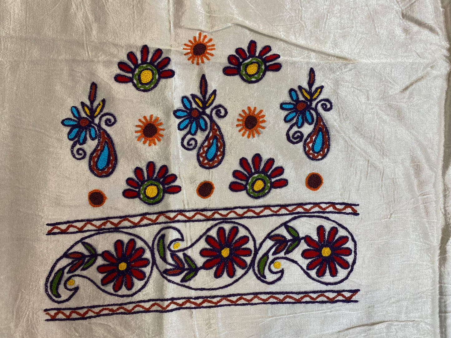 Aari Work Kutch Embroidered Mashroo Silk Blouse Piece