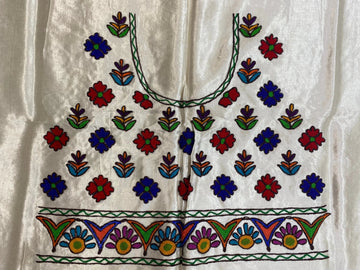 Aari Work Kutch Embroidered Mashroo Silk Blouse Piece RAKHIYO