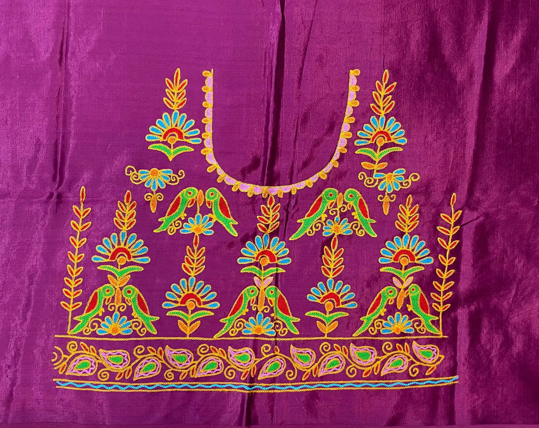 Aari Work Kutch Embroidered Mashroo Silk Blouse Piece RAKHIYO