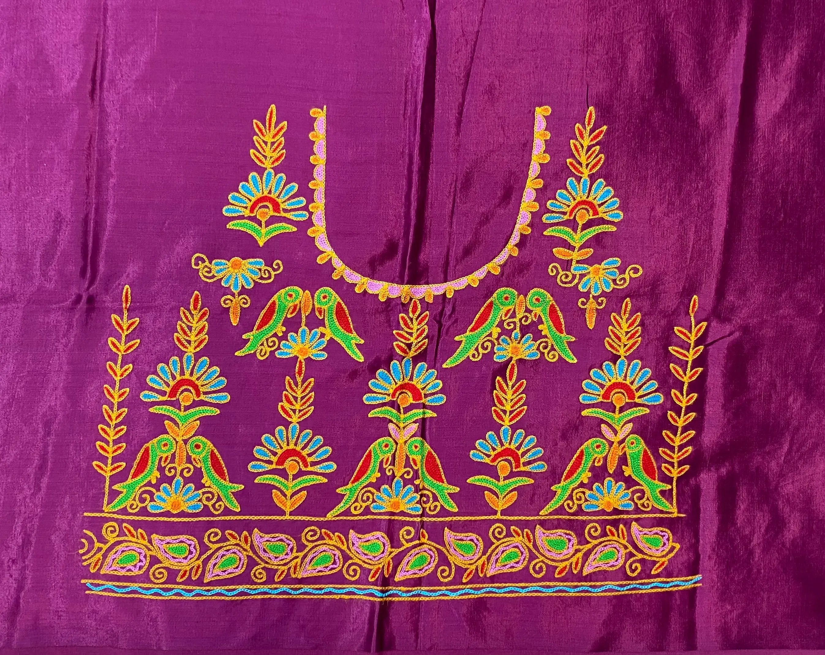 Aari Work Kutch Embroidered Mashroo Silk Blouse Piece RAKHIYO