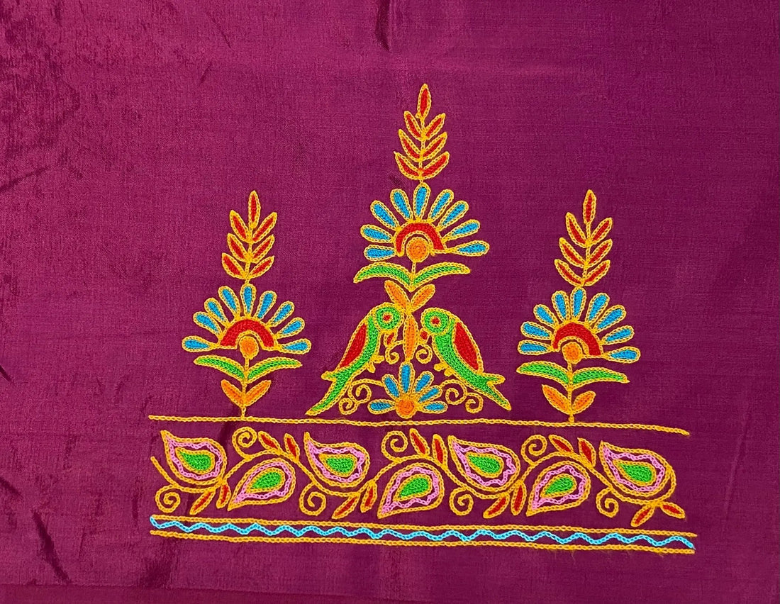 Aari Work Kutch Embroidered Mashroo Silk Blouse Piece RAKHIYO