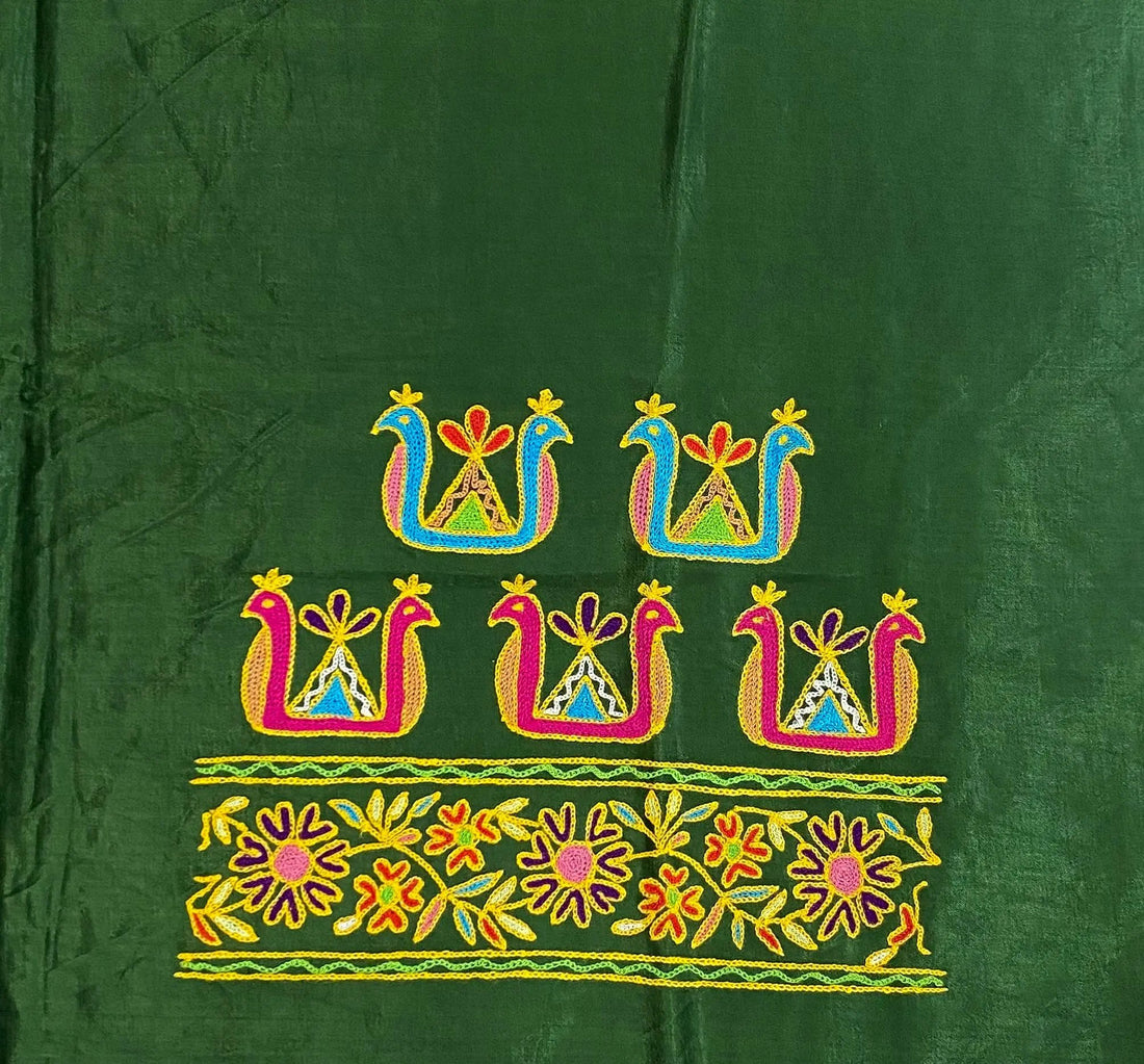 Aari Work Kutch Embroidered Mashroo Silk Blouse Piece RAKHIYO