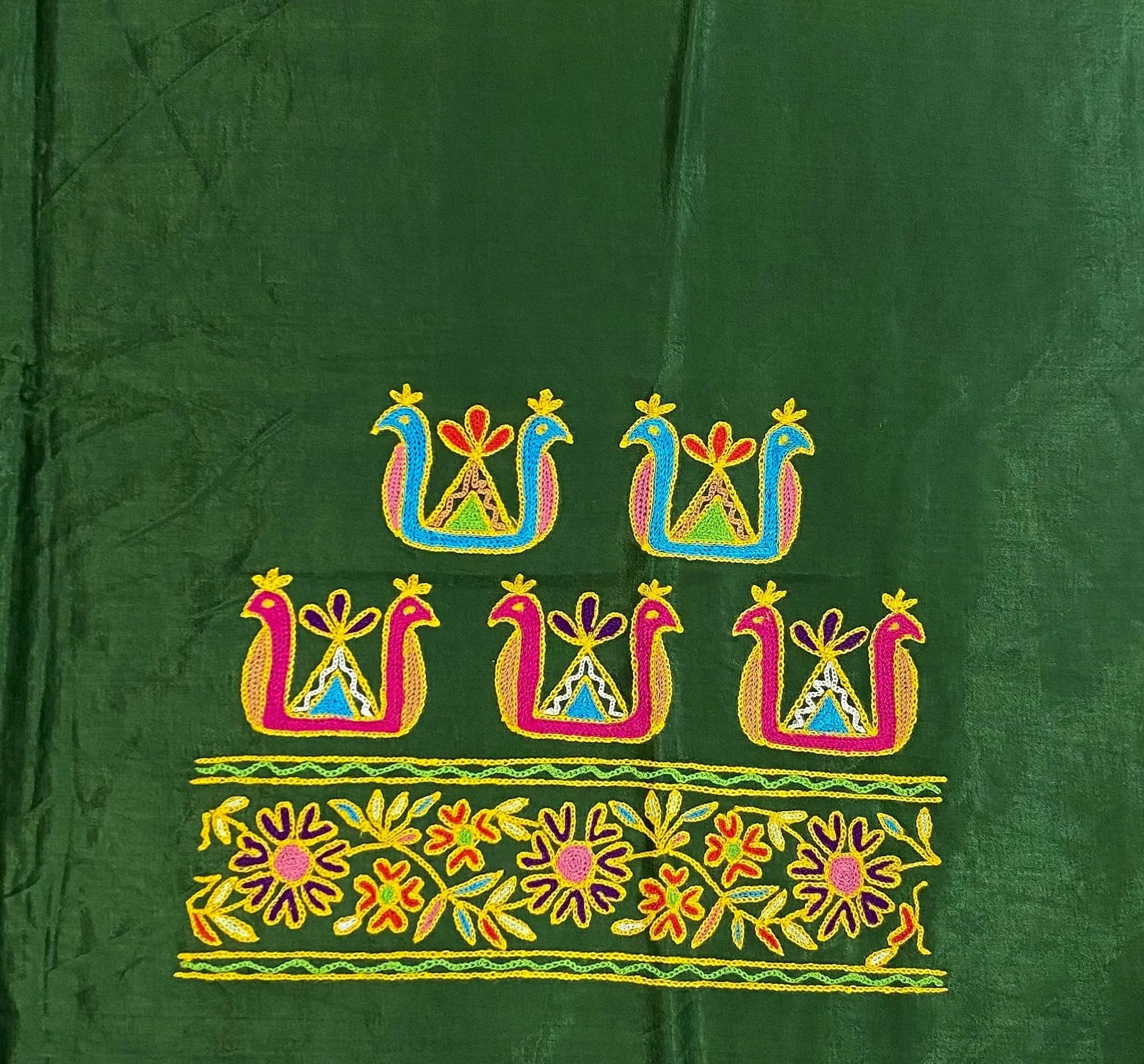 Aari Work Kutch Embroidered Mashroo Silk Blouse Piece RAKHIYO