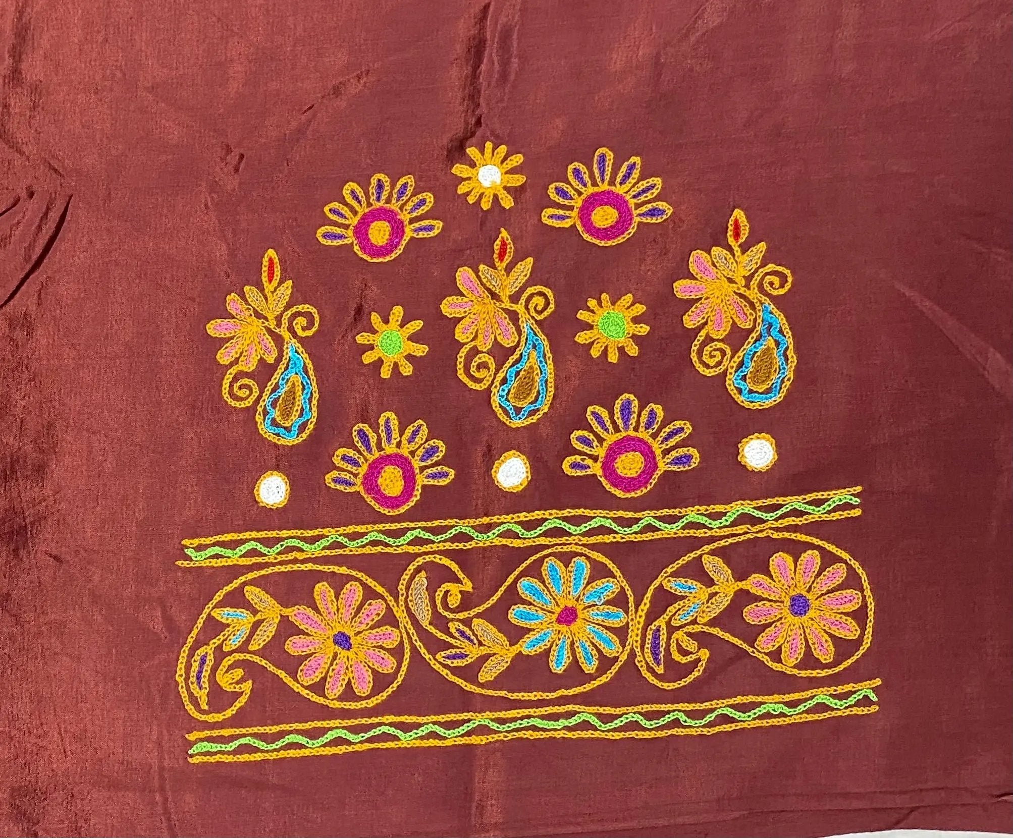 Aari Work Kutch Embroidered Mashroo Silk Blouse Piece RAKHIYO