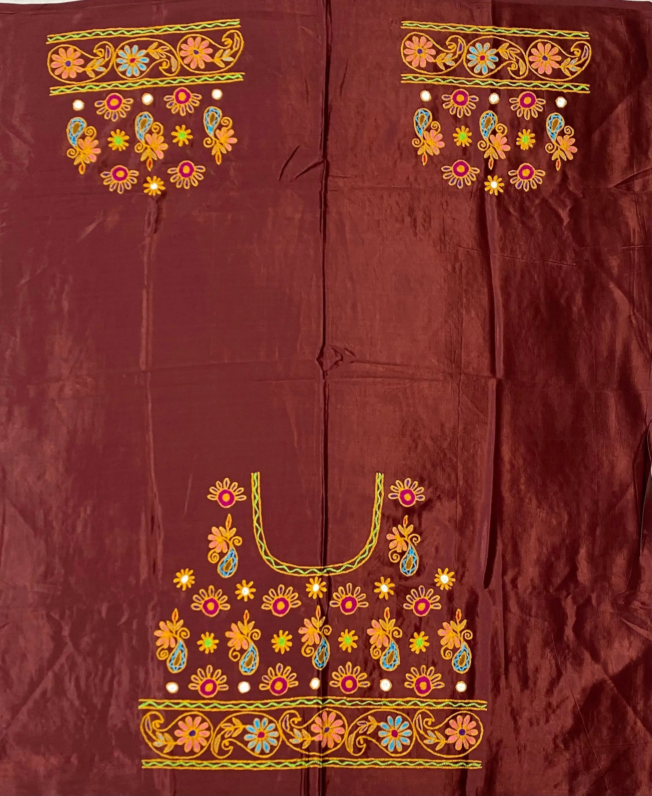 Aari Work Kutch Embroidered Mashroo Silk Blouse Piece RAKHIYO