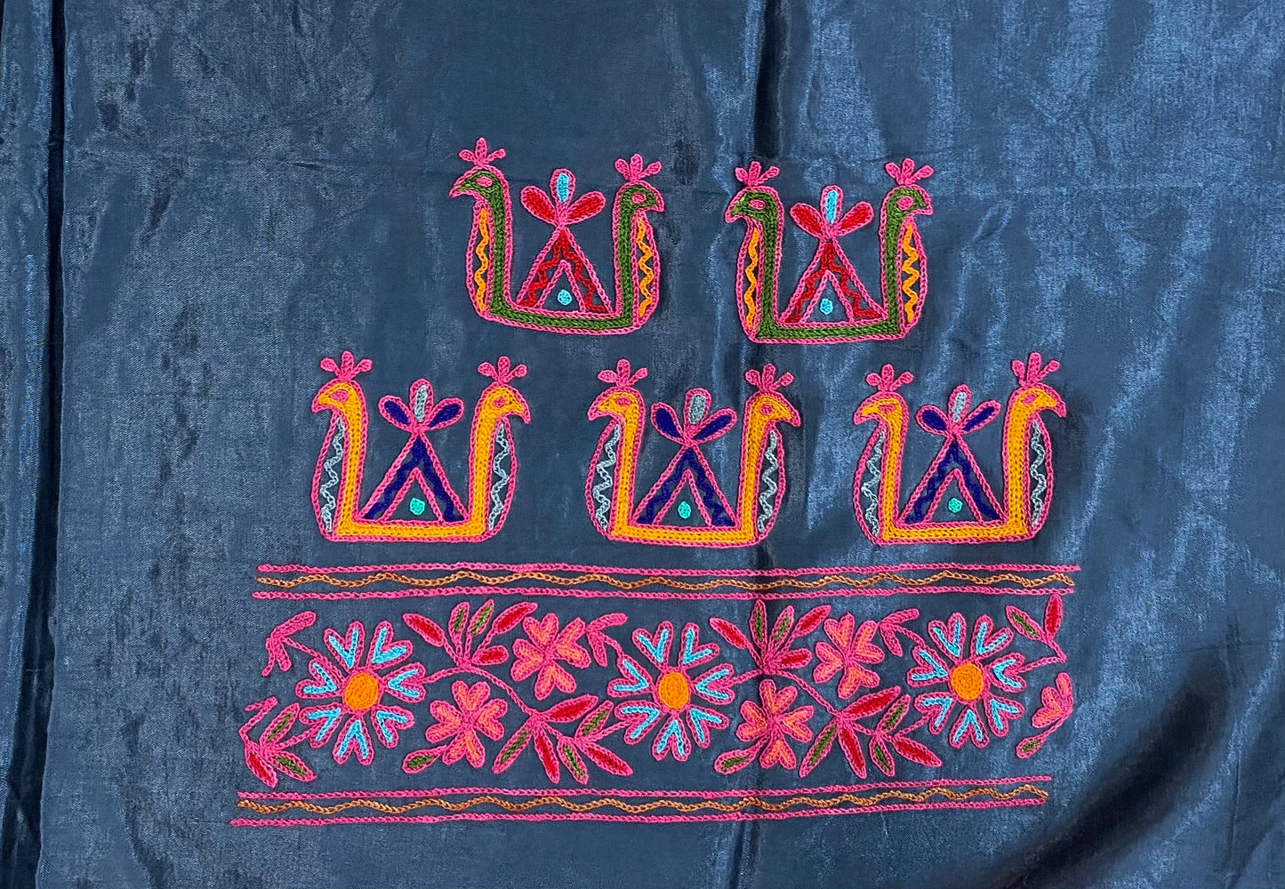 Aari Work Kutch Embroidered Mashroo Silk Blouse Piece