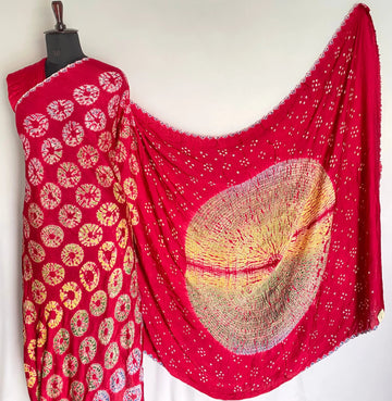 Pink Sibori Bandhani Gaji Silk Saree RAKHIYO