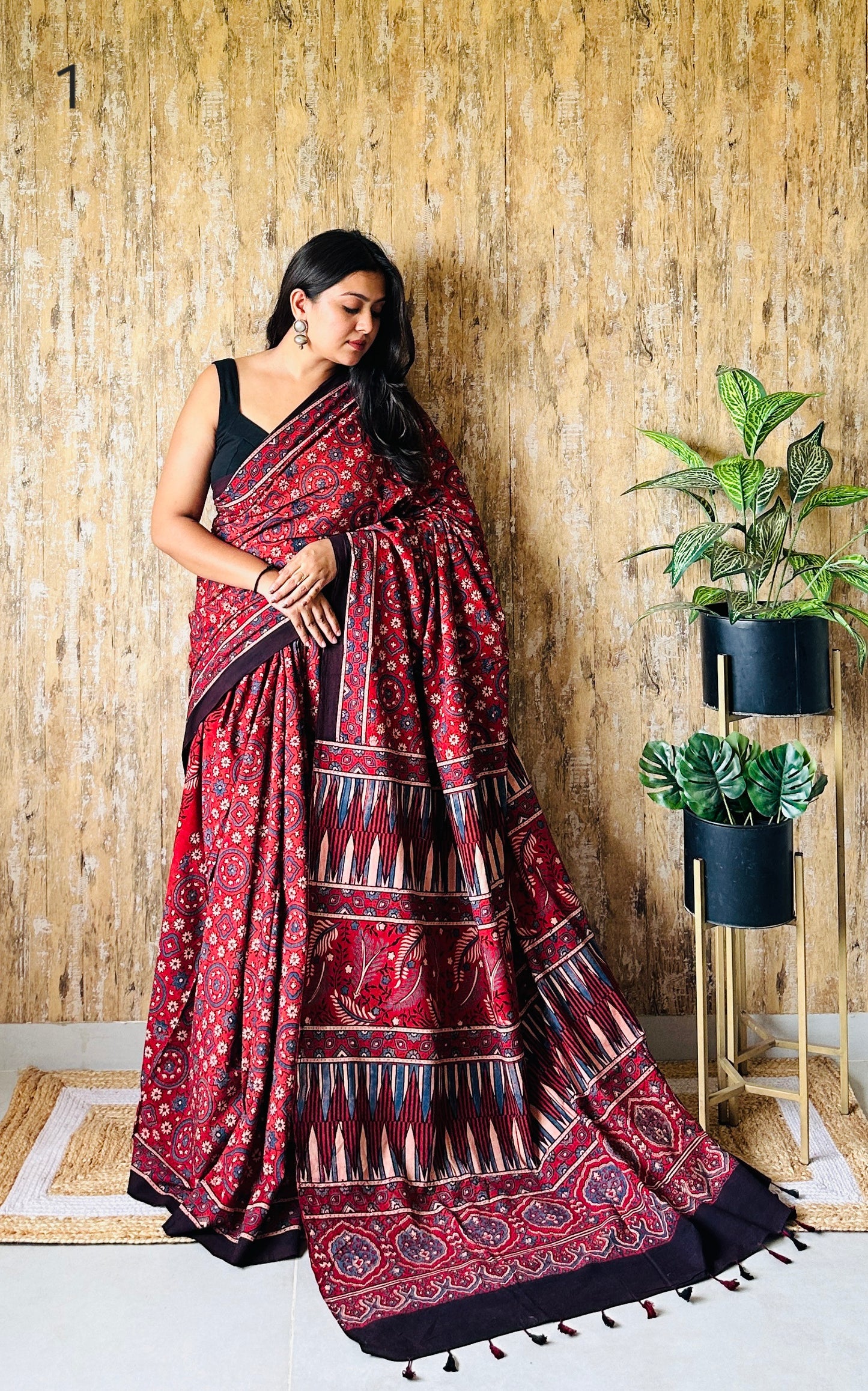 Ajarakh Natural Dyed Cotton Saree