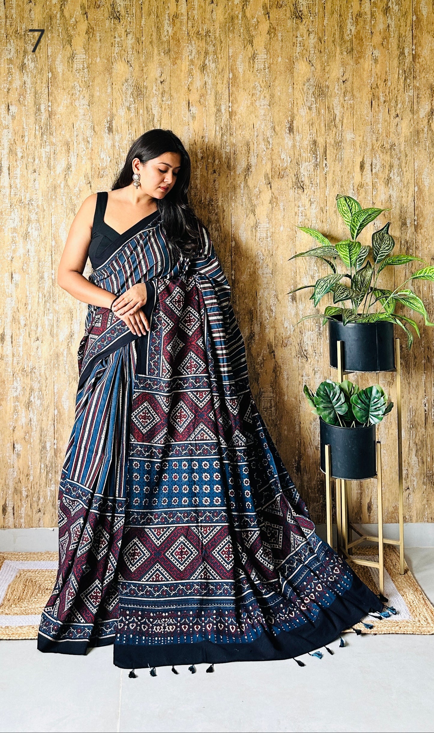 Ajarakh Natural Dyed Cotton Saree