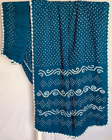 Teal Blue Bandhej Cotton Saree RAKHIYO