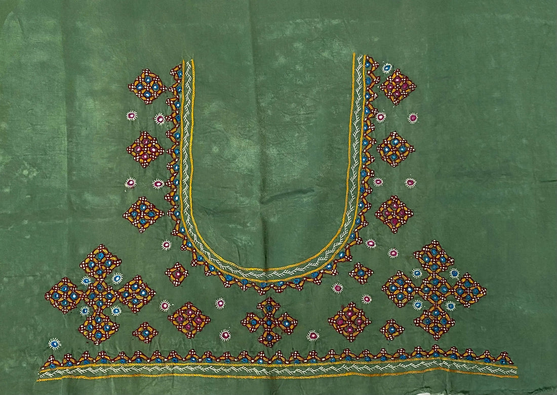 Mutva Kutch Embroidered Mashroo Silk Blouse Piece RAKHIYO