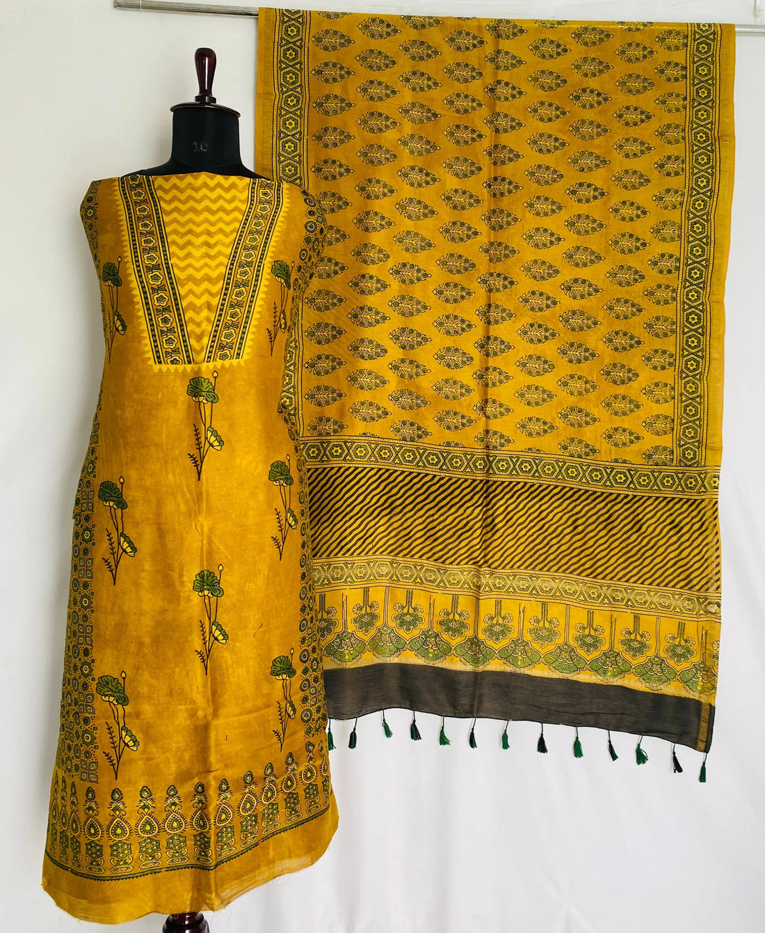 Mustard Ajarakh Chanderi 2 pcs Suit Material RAKHIYO