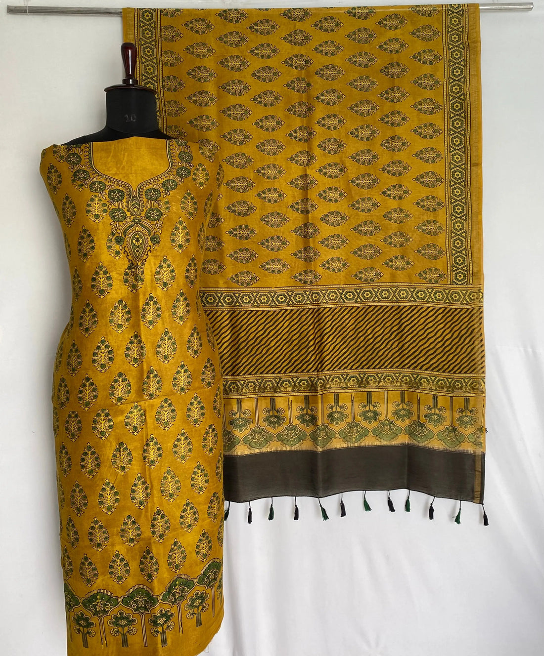 Mustard Ajarakh Chanderi 2 pcs Suit Material RAKHIYO