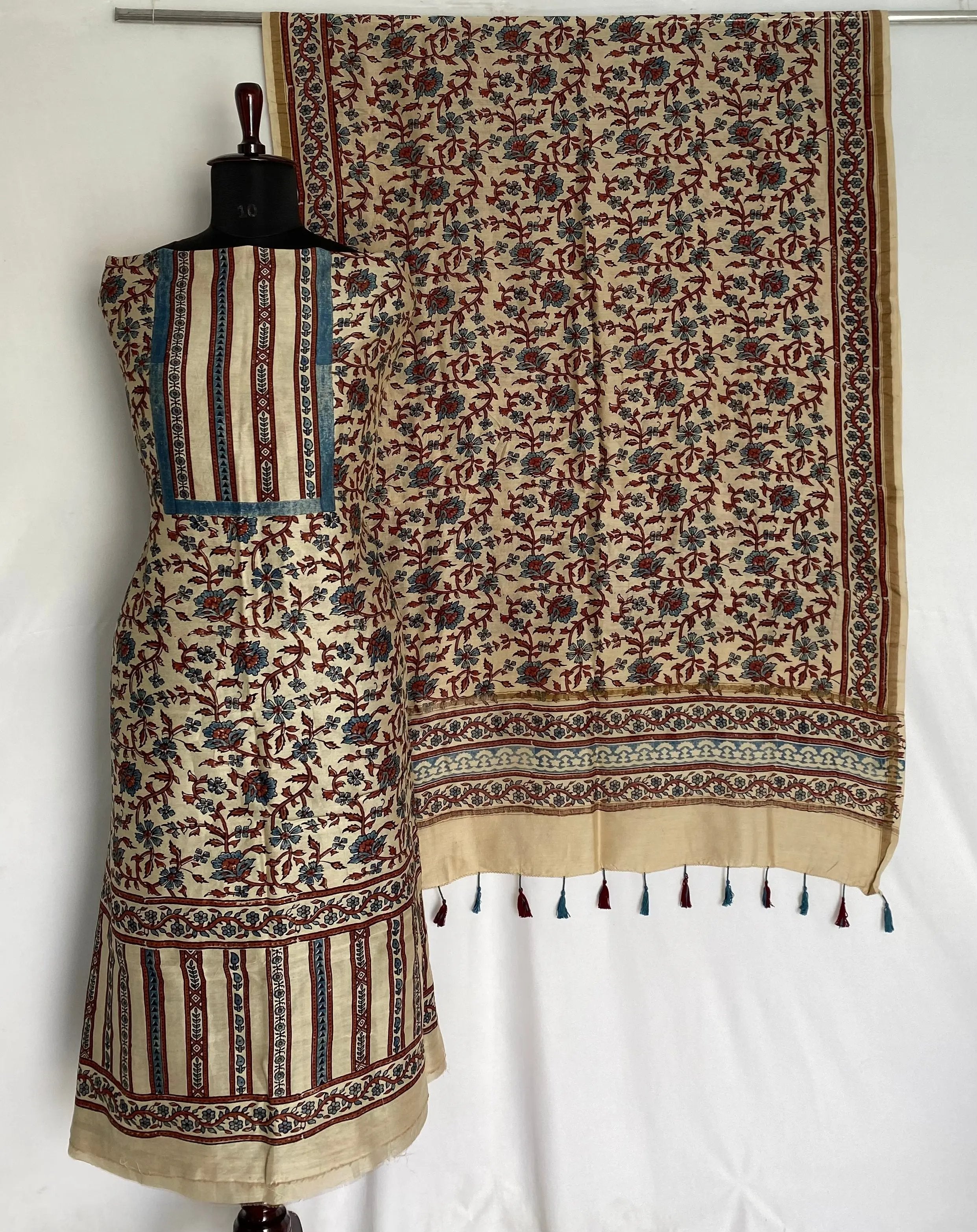 Off White Ajarakh Chanderi 2 pcs Suit Material RAKHIYO