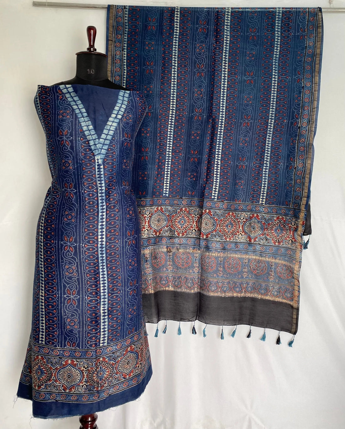 Indigo Ajarakh Chanderi 2 pcs Suit Material RAKHIYO