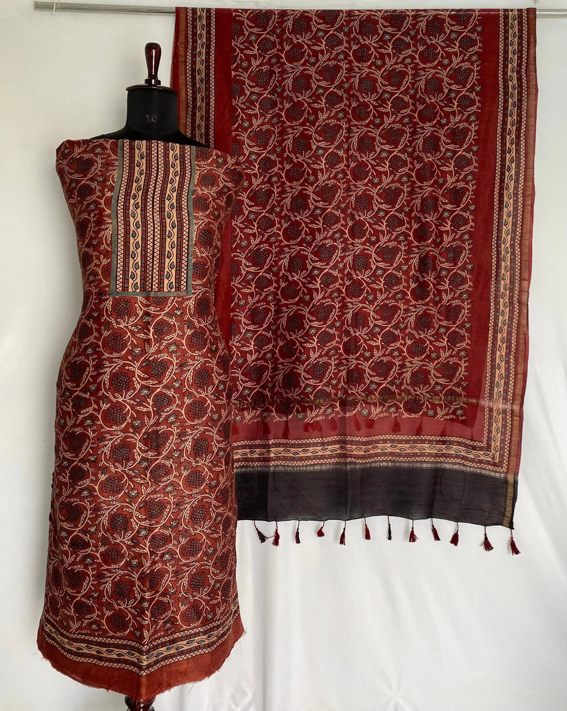 Maroon Ajarakh Chanderi 2 pcs Suit Material RAKHIYO