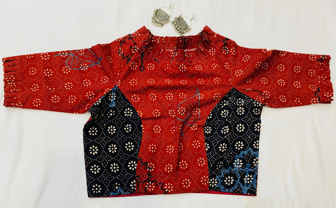 Ajarakh Double Color Cotton Blouse RAKHIYO