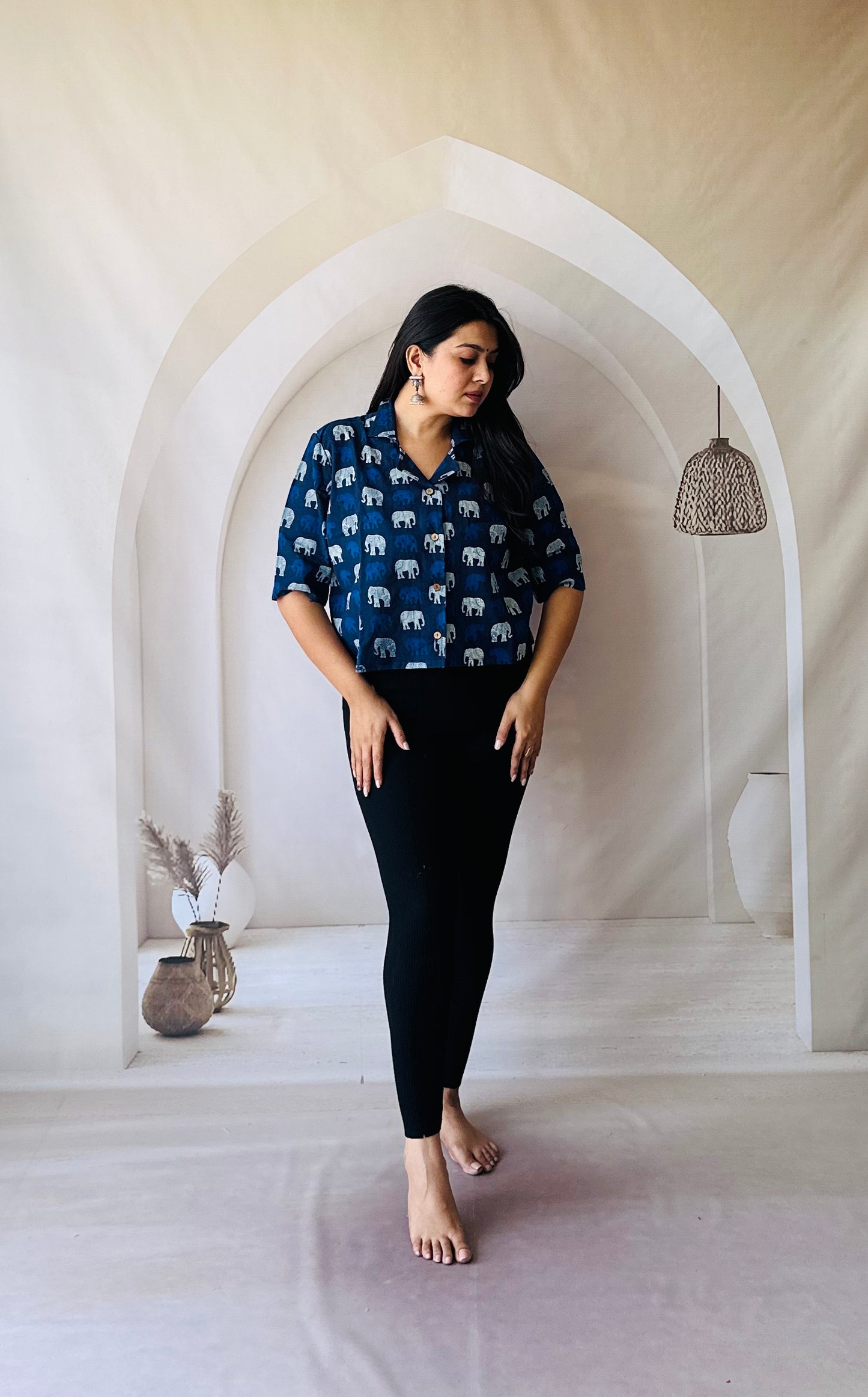 Indigo Elephant Crop Shirt