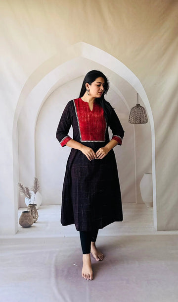 Brinda Brush Black A-line Kurti RAKHIYO