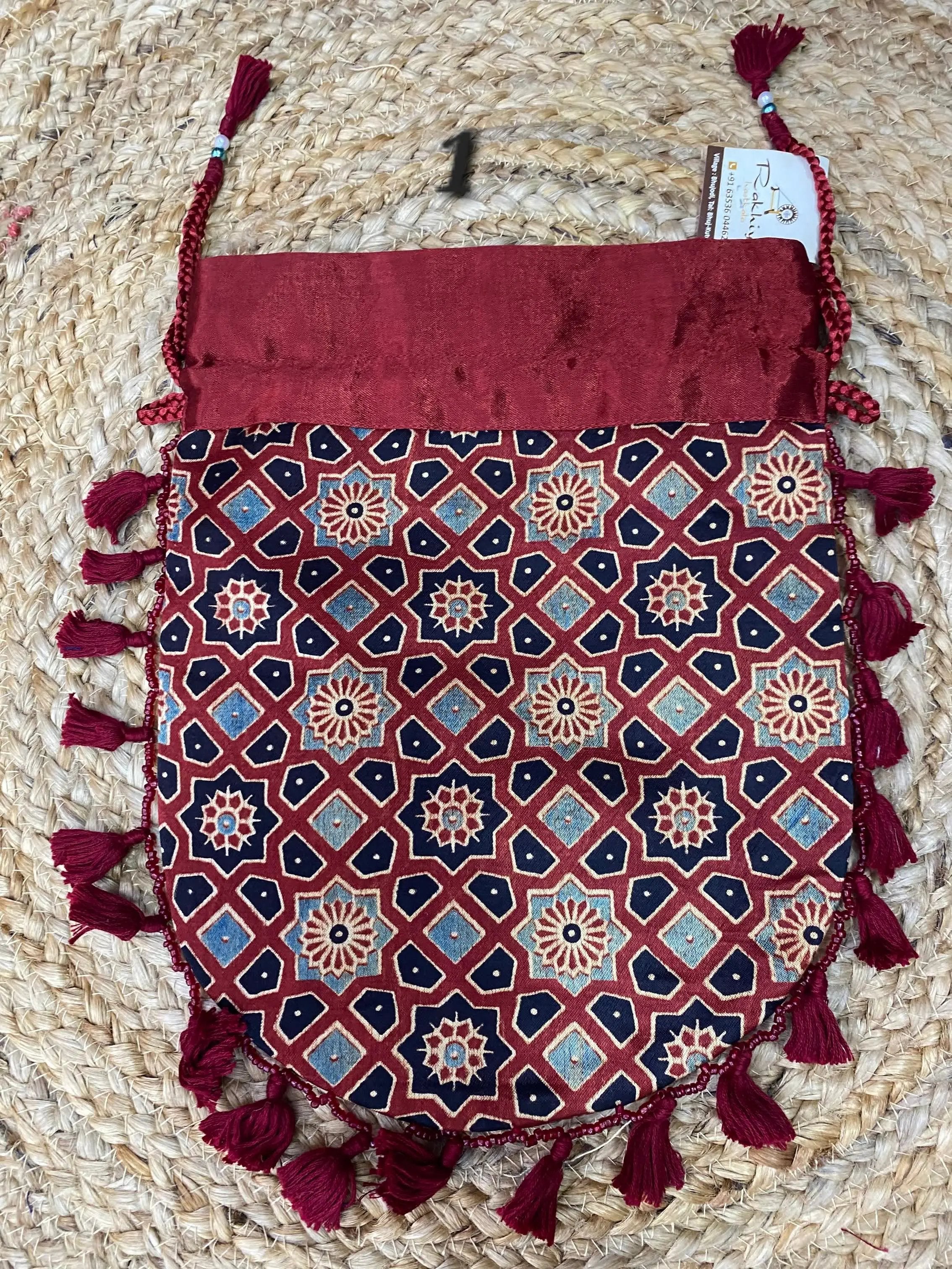 Ajarakh Mashroo Silk Potli Bag RAKHIYO