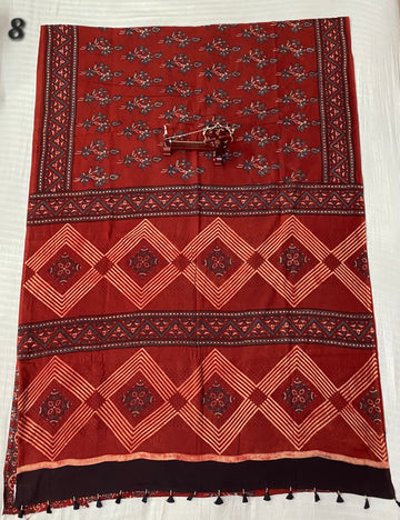 Mal Cotton Ajarakh Natural Dyed Saree
