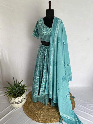Pista Blockprint Cotton Chaniyacholi RAKHIYO