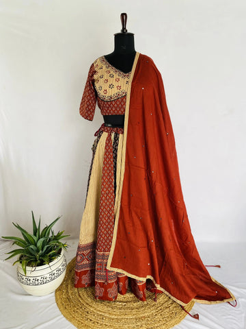 Ajarakh Maroon Blockprint Cotton Chaniyacholi RAKHIYO