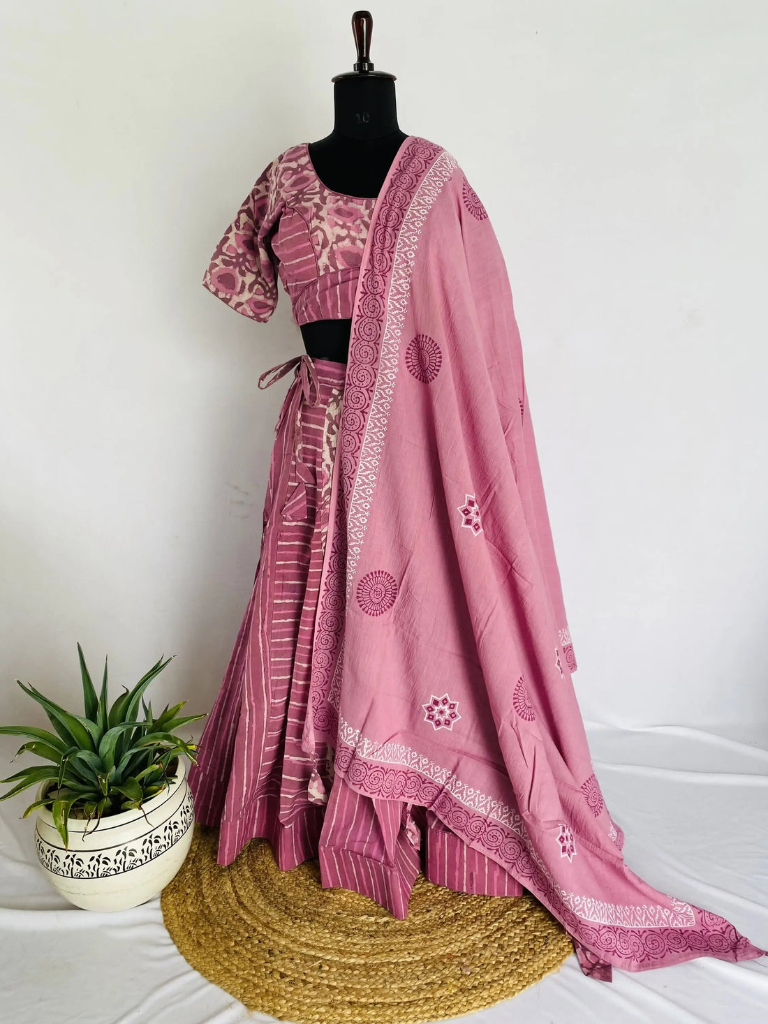 Peach Blockprint Cotton Chaniyacholi RAKHIYO