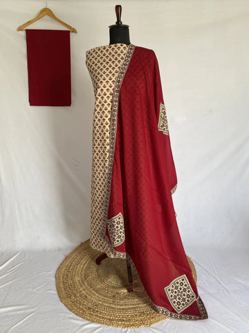 Ajarakh Vegetable Dye Patchwork Dupatta Cotton Suit Material RAKHIYO