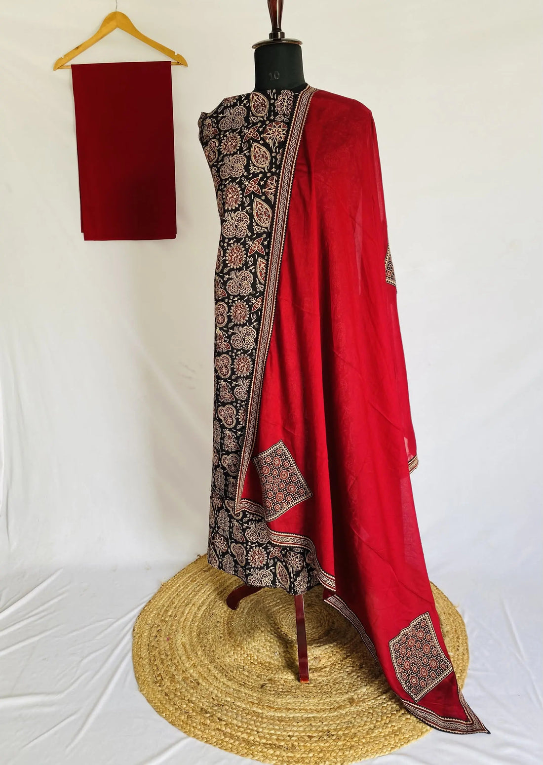 Ajarakh Vegetable Dye Patchwork Dupatta Cotton Suit Material RAKHIYO