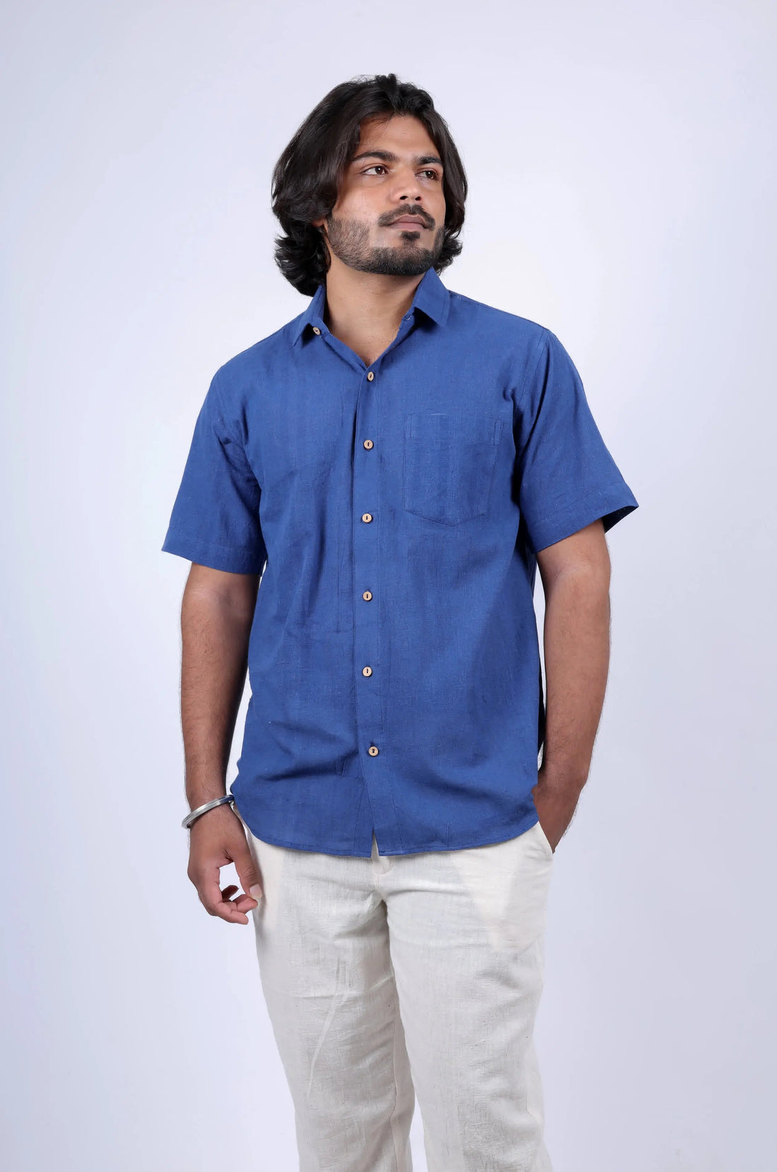 Kala Cotton Indigo Half Sleeves Shirt RAKHIYO