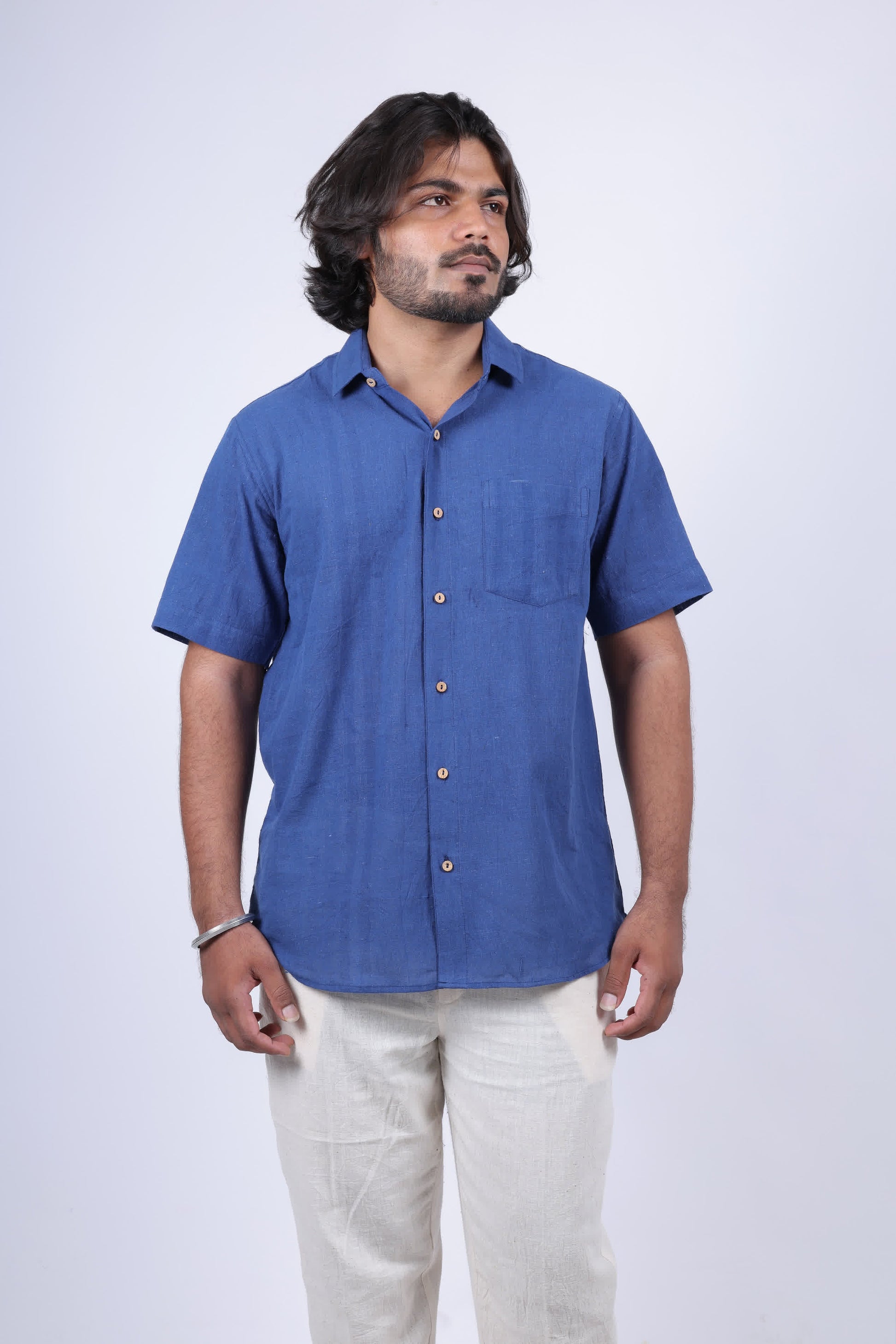 Kala Cotton Indigo Half Sleeves Shirt RAKHIYO
