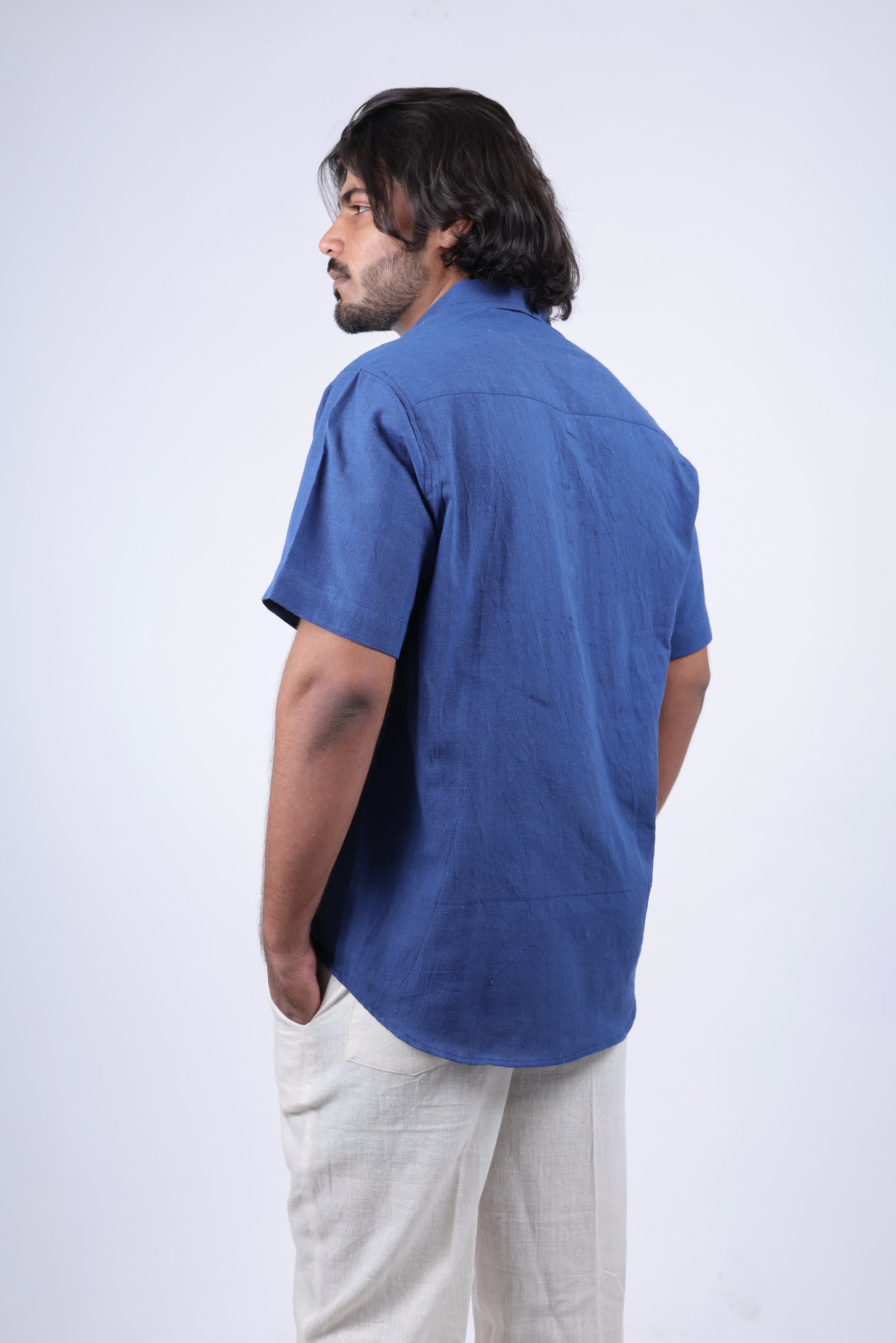 Kala Cotton Indigo Half Sleeves Shirt RAKHIYO