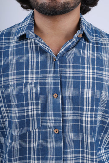 Kala Cotton Indigo Checks Half Sleeves Shirt RAKHIYO