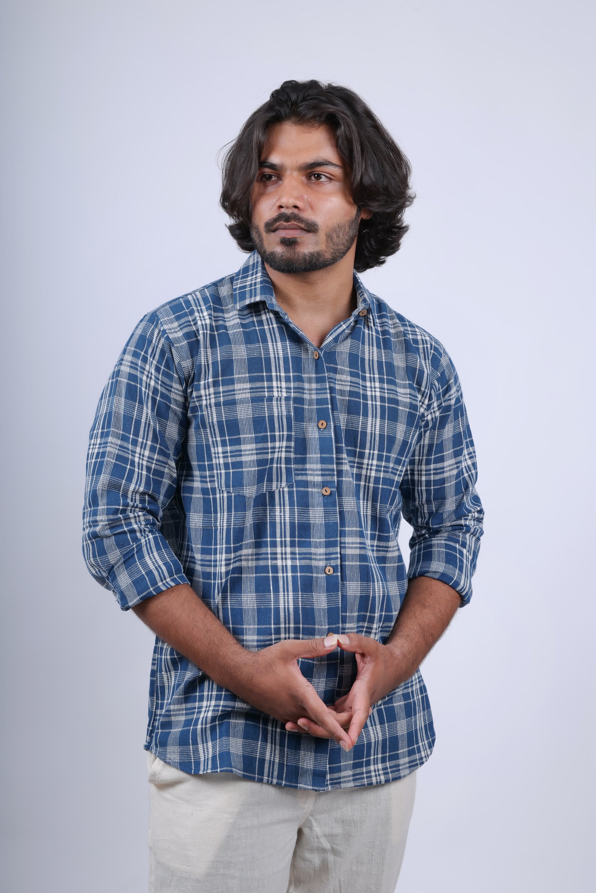 Kala Cotton Indigo Checks Full Sleeves Shirt RAKHIYO