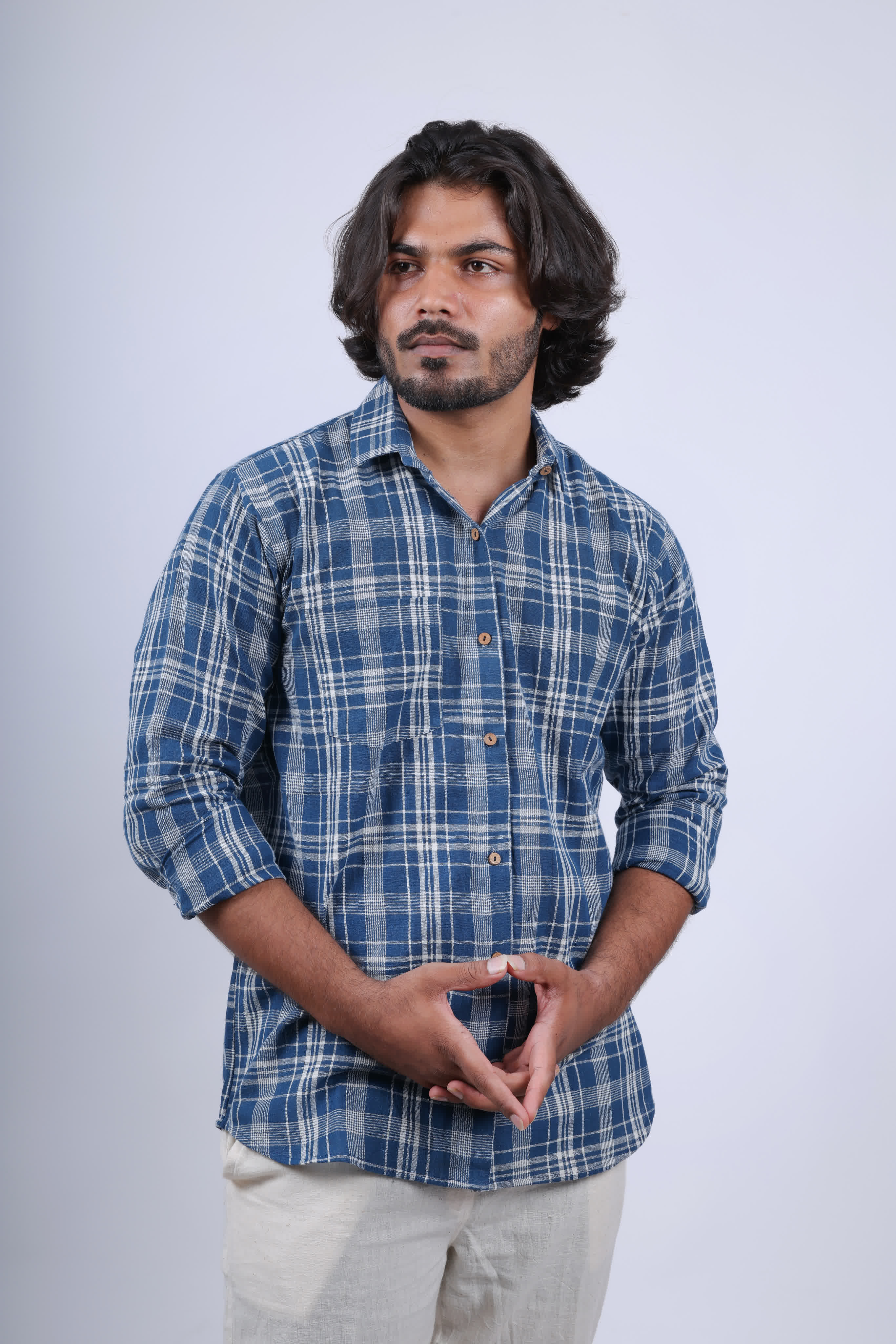 Kala Cotton Indigo Checks Full Sleeves Shirt RAKHIYO