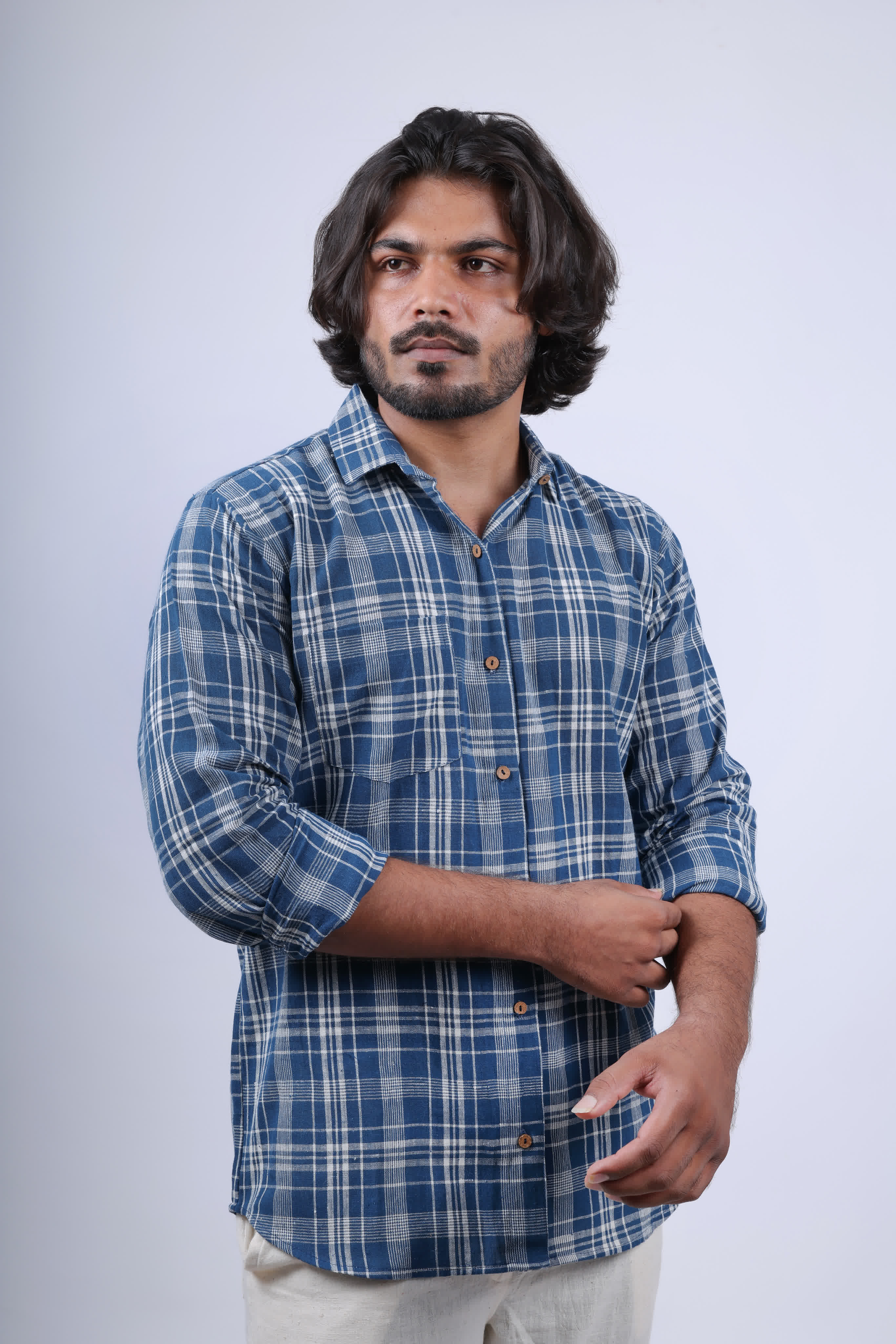 Kala Cotton Indigo Checks Full Sleeves Shirt RAKHIYO