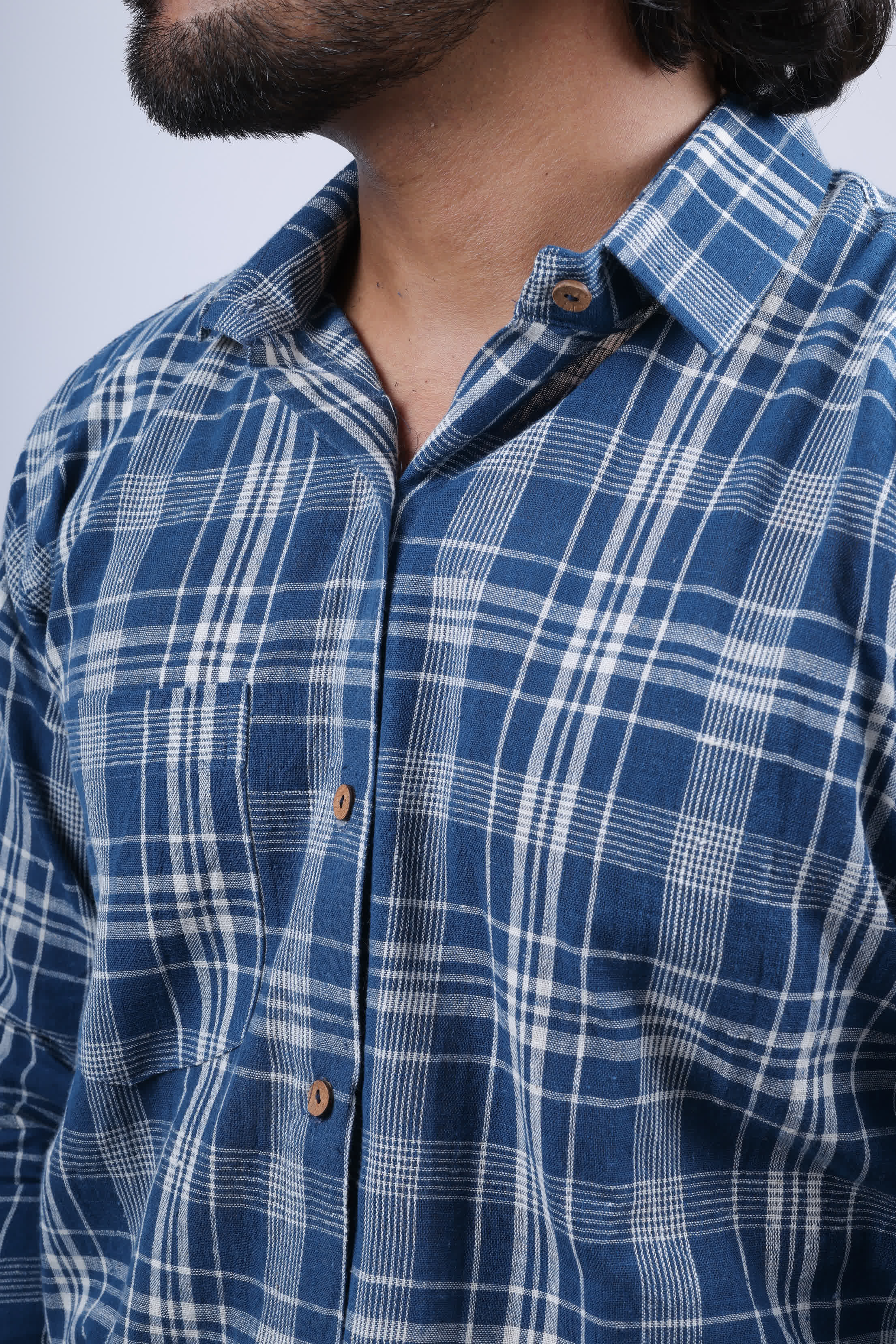Kala Cotton Indigo Checks Full Sleeves Shirt RAKHIYO