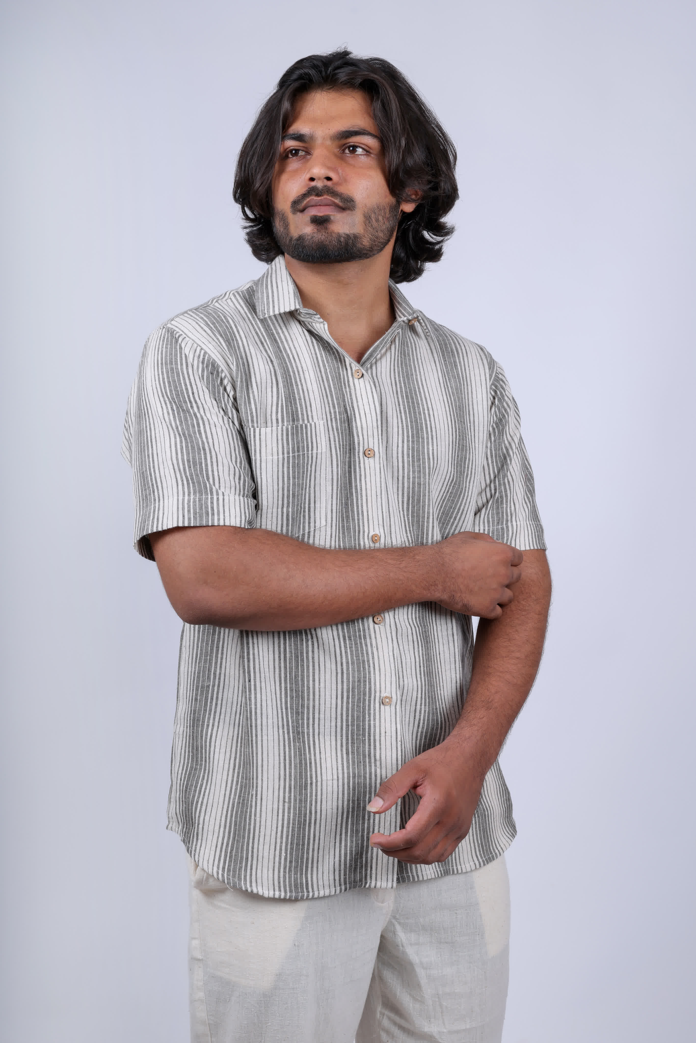 Kala Cotton Stripe Half Sleeve Shirt RAKHIYO