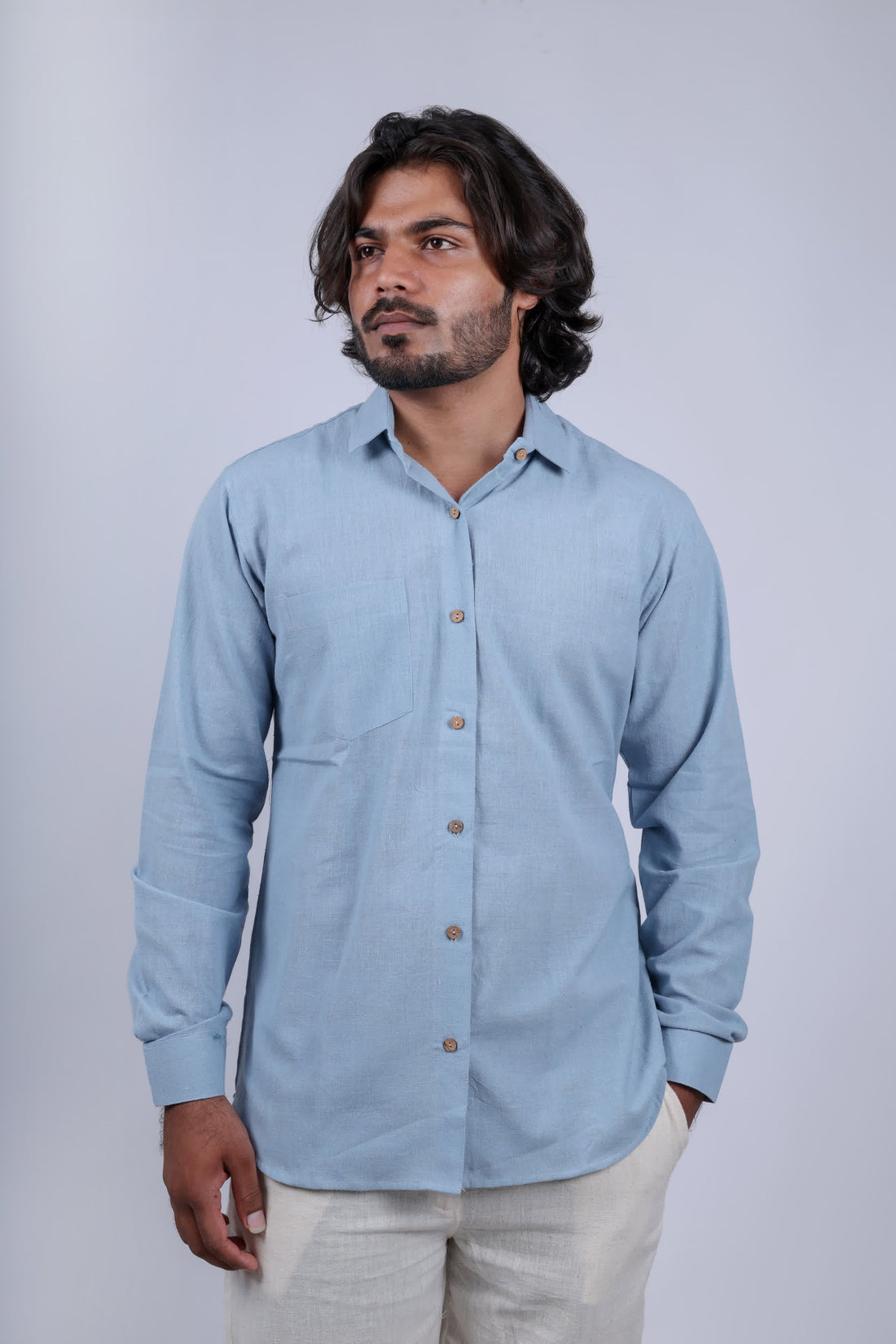 Kala Cotton Sky Blue Full Sleeves Shirt RAKHIYO